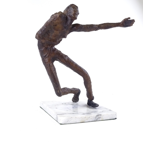 139 - A modernist patinated bronze figure of a man on marble base, height 34cm