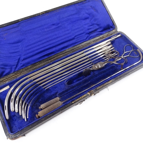 142 - A leather-cased set of urology surgical instruments, by Millikin & Lawley of London, case length 35c... 