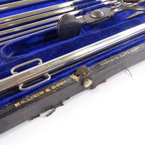 142 - A leather-cased set of urology surgical instruments, by Millikin & Lawley of London, case length 35c... 