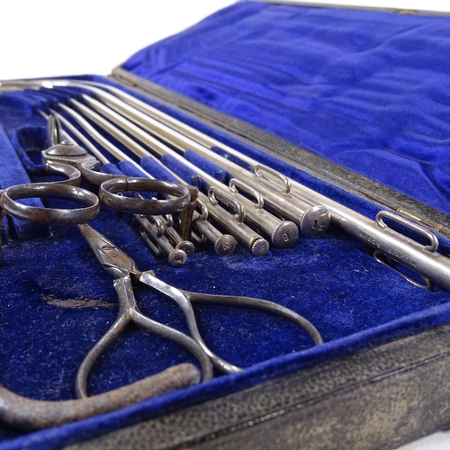 142 - A leather-cased set of urology surgical instruments, by Millikin & Lawley of London, case length 35c... 