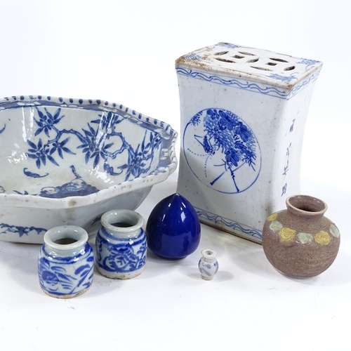 153 - A group of Chinese porcelain items, including a blue and white octagonal bowl, 25cm across, a porcel... 