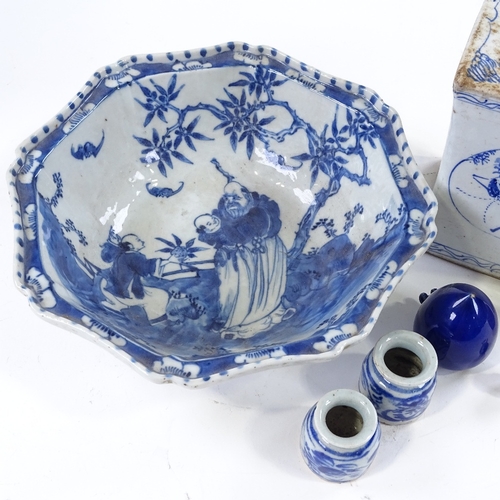 153 - A group of Chinese porcelain items, including a blue and white octagonal bowl, 25cm across, a porcel... 