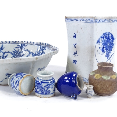 153 - A group of Chinese porcelain items, including a blue and white octagonal bowl, 25cm across, a porcel... 