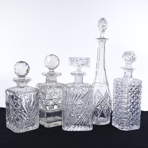 154 - 5 various cut-glass decanters