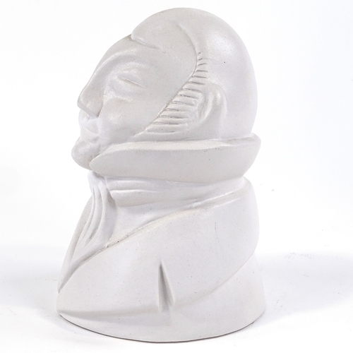 158 - A mid-20th century Italian white glaze pottery bust of a man, signed under base Bucci, height 17cm