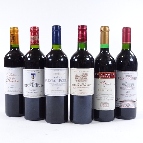 160 - 6 bottles of wine - 5 Bordeaux from mixed regions and an Australian Shiraz - vintages between 2001 t... 