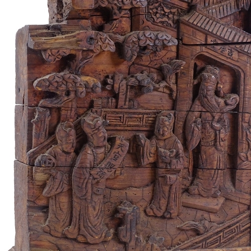 191 - An Antique Chinese relief carved and stained wood Suzou temple, height 42cm