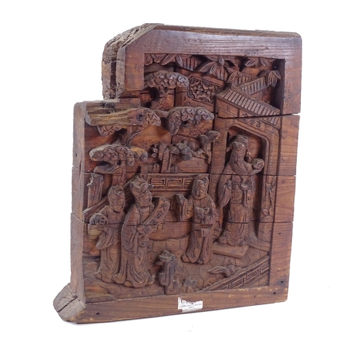 191 - An Antique Chinese relief carved and stained wood Suzou temple, height 42cm