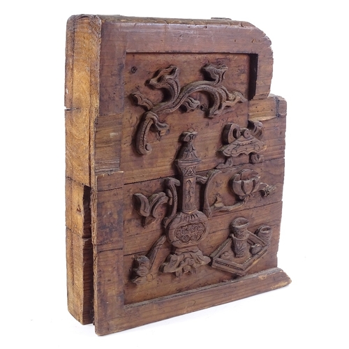 191 - An Antique Chinese relief carved and stained wood Suzou temple, height 42cm