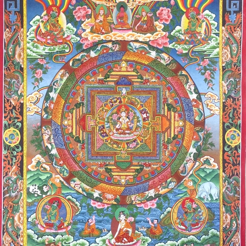 192 - An Oriental hand painted fabric thangka, modern, height 78cm