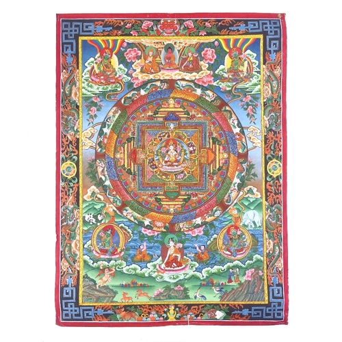 192 - An Oriental hand painted fabric thangka, modern, height 78cm