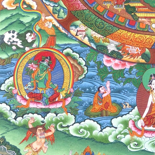 192 - An Oriental hand painted fabric thangka, modern, height 78cm