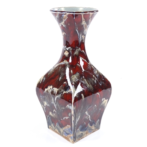 105 - Anita Harris for Cobridge Stoke, red flambe treacle glaze square-section vase, 2002, height 31cm