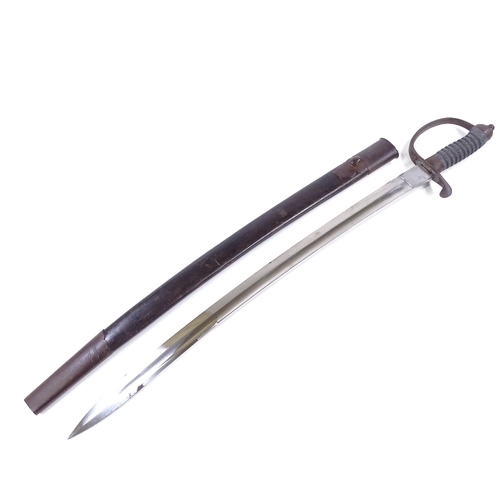 11 - A 19th century short sword, iron hilt with shagreen grips, curved blade, blade length 61cm, original... 