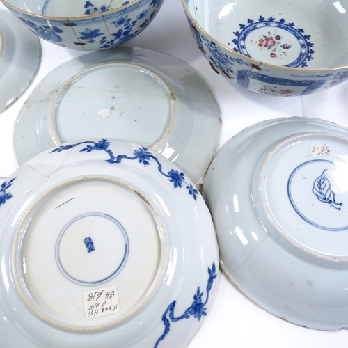 112 - A group of Chinese porcelain bowls and plates, most chipped or repaired