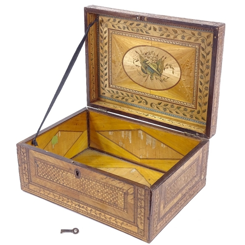 18 - A Napoleonic prisoner of war straw-work box, the lid decorated with Classical emblem and flags, and ... 