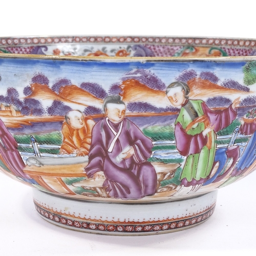 23 - A Chinese 18th century famille rose porcelain bowl, hand painted decoration depicting figures playin... 