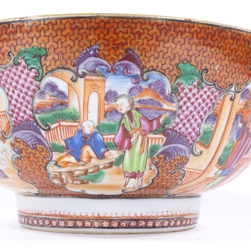 23 - A Chinese 18th century famille rose porcelain bowl, hand painted decoration depicting figures playin... 