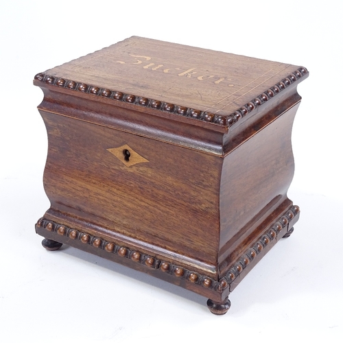 30 - A 19th century Continental mahogany tea caddy, the lid inscribed Bucker, in beaded surround with oge... 