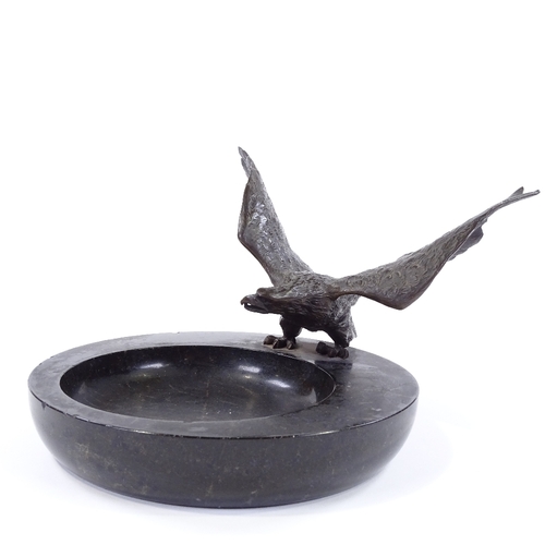 5 - A 19th century polished marble bowl, surmounted by a bronze eagle with spread wings, unsigned, bowl ... 