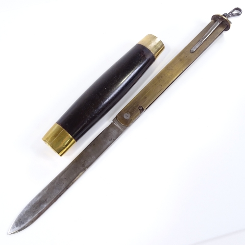 50 - A large Scandinavian brass-mounted ebony barrel knife, length closed 17cm