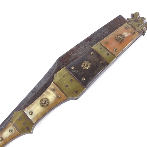 53 - A largest Spanish clasp knife, with brass-studded horn sides, length closed 22cm