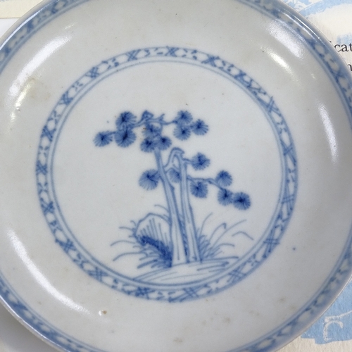 61 - A Chinese Nanking Cargo blue and white porcelain tea bowl and saucer, bowl diameter 7.5cm, together ... 