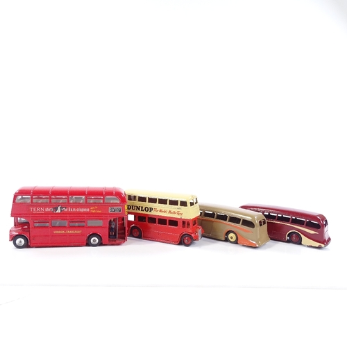 66 - 4 Dinky diecast vehicles, 2 Streamline coaches, 1 Routemaster, and 1 red/cream with Dunlop advert