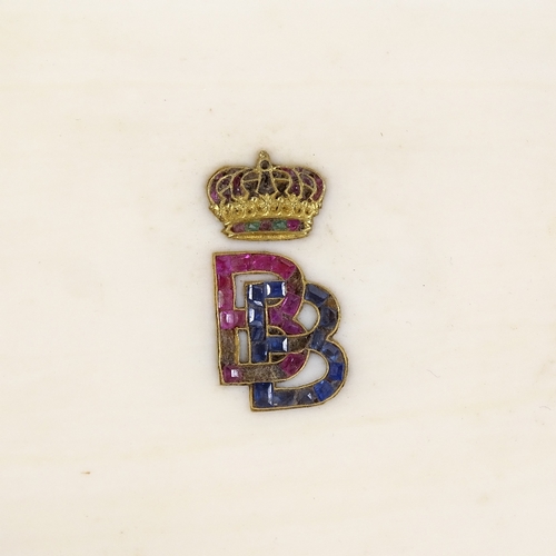 7 - ROYAL INTEREST - an ivory jewel box circa 1900, the lid set with gold crowned BB monogram set with s... 