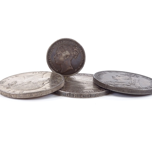 70 - 3 Victorian silver crowns, 1847, 1892 and 1897, and 1 1839 shilling