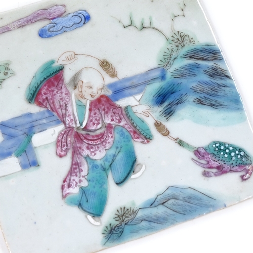 88 - 2 Chinese famille rose porcelain tiles, height 11cm