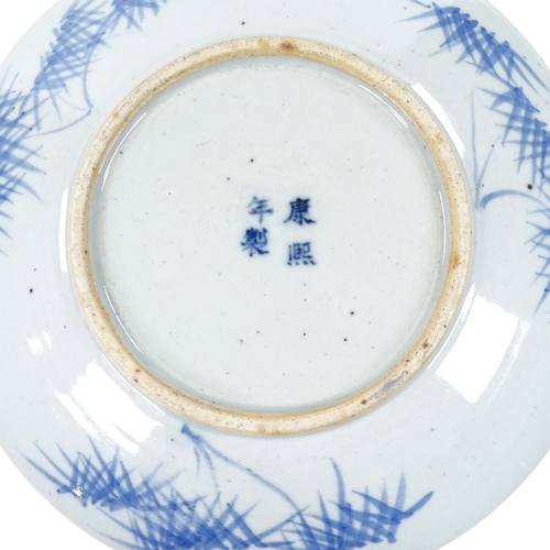 92 - A Chinese blue and white porcelain plate with hand painted exotic birds, 4 character mark, diameter ... 