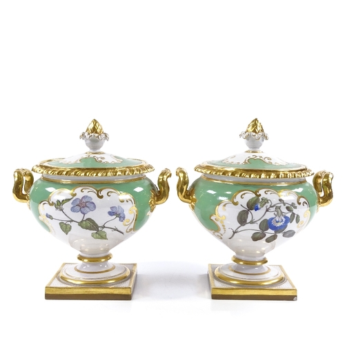 224 - A pair of Flight Barr & Barr Worcester tureens and covers, circa 1820, hand painted botanical studie... 