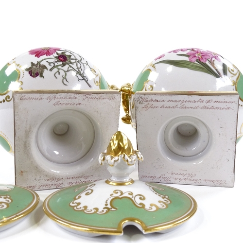 224 - A pair of Flight Barr & Barr Worcester tureens and covers, circa 1820, hand painted botanical studie... 