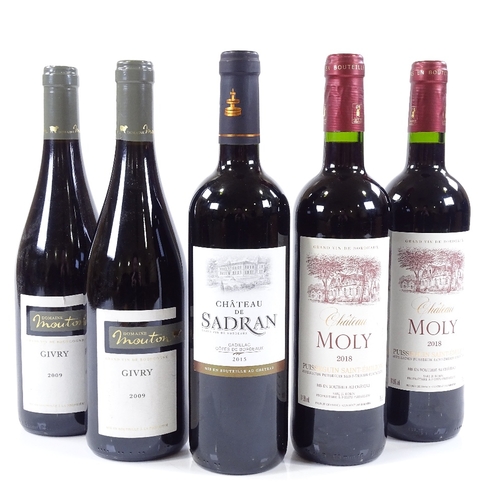 226 - 2 bottles of 2009 Givry, 2 bottles of 2018 Puisseguin St Emilion, 1 bottle of Chateau De Sadran 2015... 