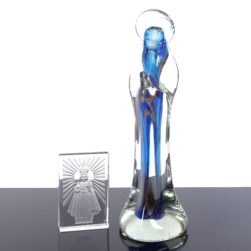 229 - A Murano Studio glass Saint, height 25cm, and an etched glass religious plaque (2)