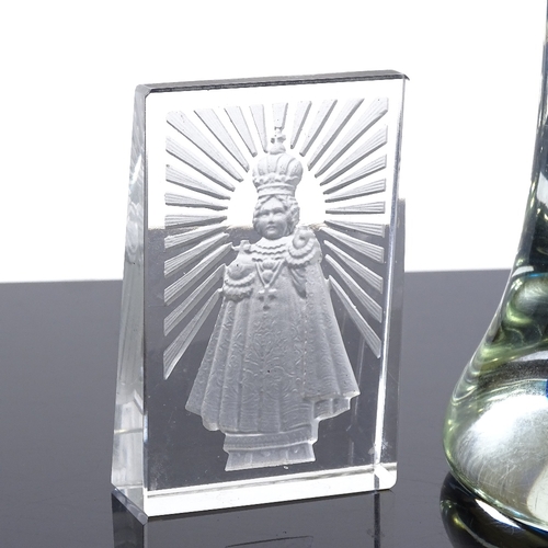 229 - A Murano Studio glass Saint, height 25cm, and an etched glass religious plaque (2)