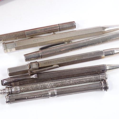 237 - 5 silver and 2 electroplate propelling pencils, by Yard -O-Led and Sampson Mordan, in glazed display... 