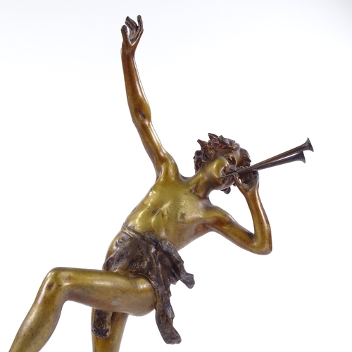 246 - A gilt patinated spelter figure of a Classical boy playing a pipe, on 2-colour marble base, early 20... 