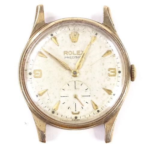 401 - ROLEX - a 9ct Precision mechanical wristwatch head, circa 1960s, ref 12868, silvered dial with gilt ... 