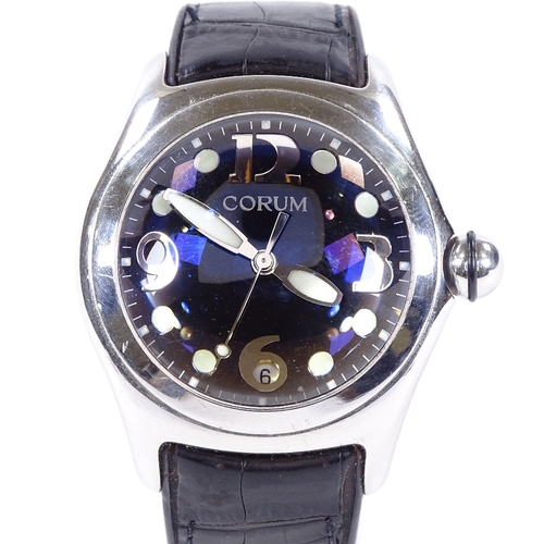 405 - CORUM - a stainless steel Bubble Boutique Edition quartz wristwatch, black dial with quarterly eccen... 