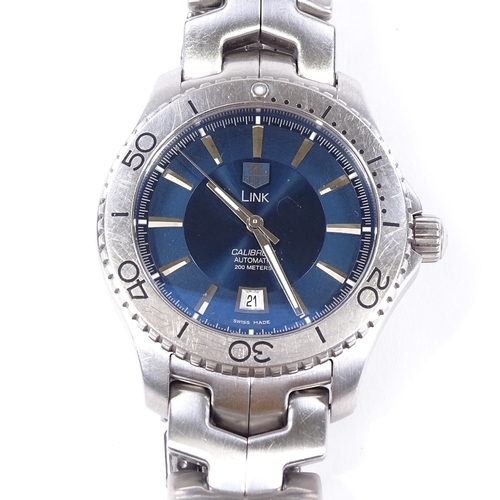 408 - TAG HEUER - a stainless steel Link Calibre 5 automatic wristwatch, ref. WJ201C, blue dial with steel... 