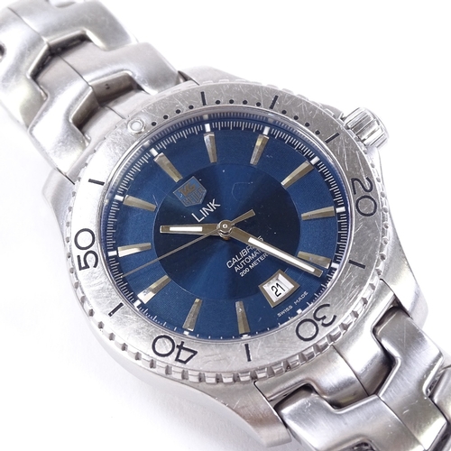 408 - TAG HEUER - a stainless steel Link Calibre 5 automatic wristwatch, ref. WJ201C, blue dial with steel... 