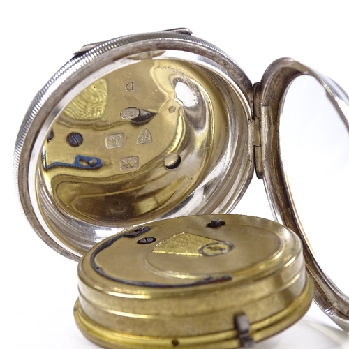 410 - A silver-cased open-face key-wind pocket watch, by C Calow of Belfast, cream dial with Roman numeral... 