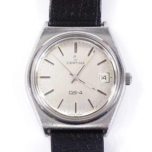 414 - CERTINA - a stainless steel DS-4 mechanical wristwatch, brushed silver dial with baton hour markers ... 