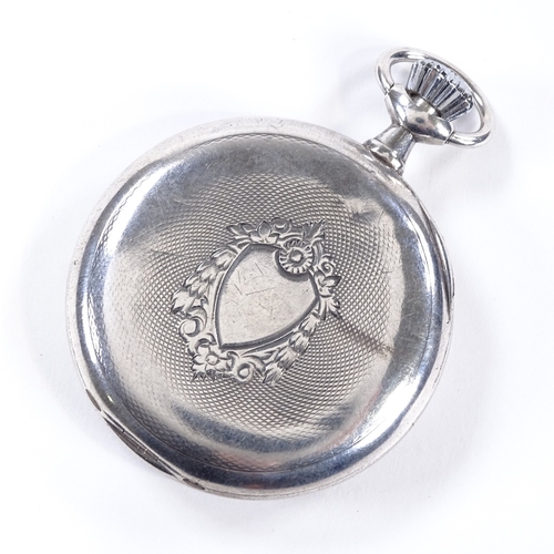 417 - OMEGA - a Continental silver-cased open-face top-wind pocket watch, white enamel dial with Deco Arab... 