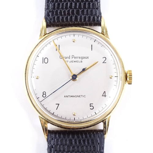 418 - GIRARD PERREGAUX - an 18ct gold mechanical wristwatch, silvered dial with Arabic and gilt dot hour m... 