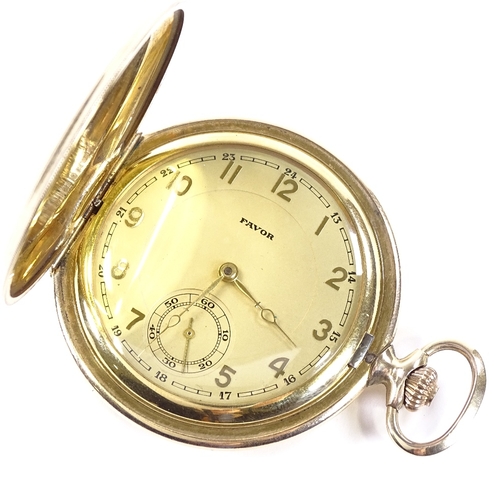 421 - An Art Deco gold plated full hunter pocket watch, by Favor, champagne dial with gilt Arabic numerals... 