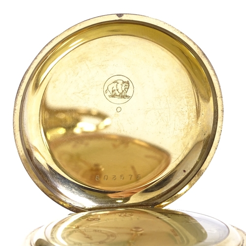 421 - An Art Deco gold plated full hunter pocket watch, by Favor, champagne dial with gilt Arabic numerals... 