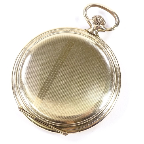 421 - An Art Deco gold plated full hunter pocket watch, by Favor, champagne dial with gilt Arabic numerals... 